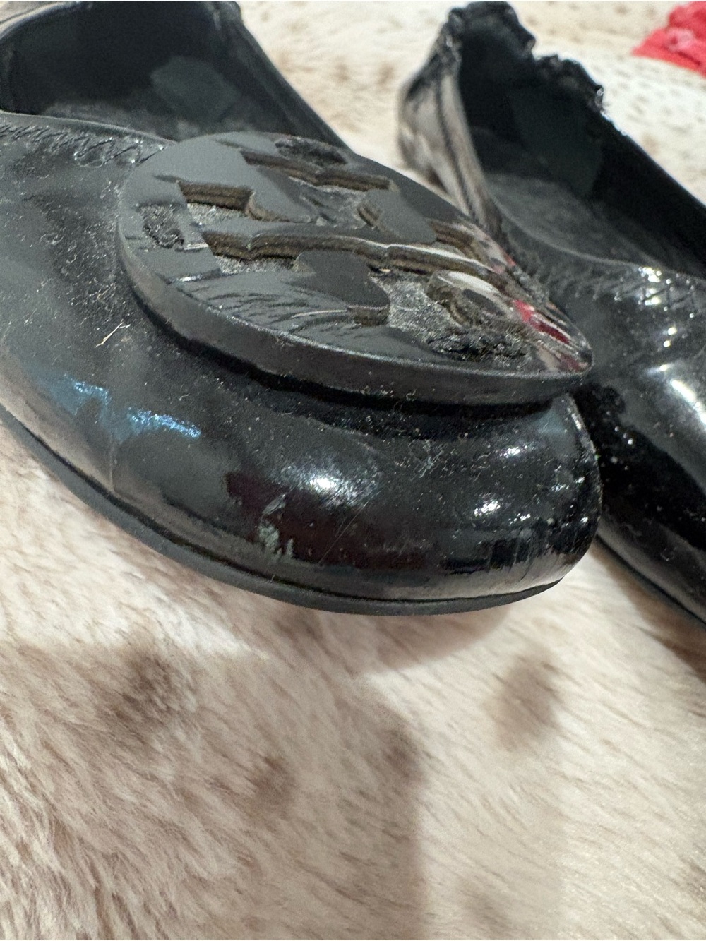 Tory Burch Black Patent Leather Logo Medallion Ballet Flats